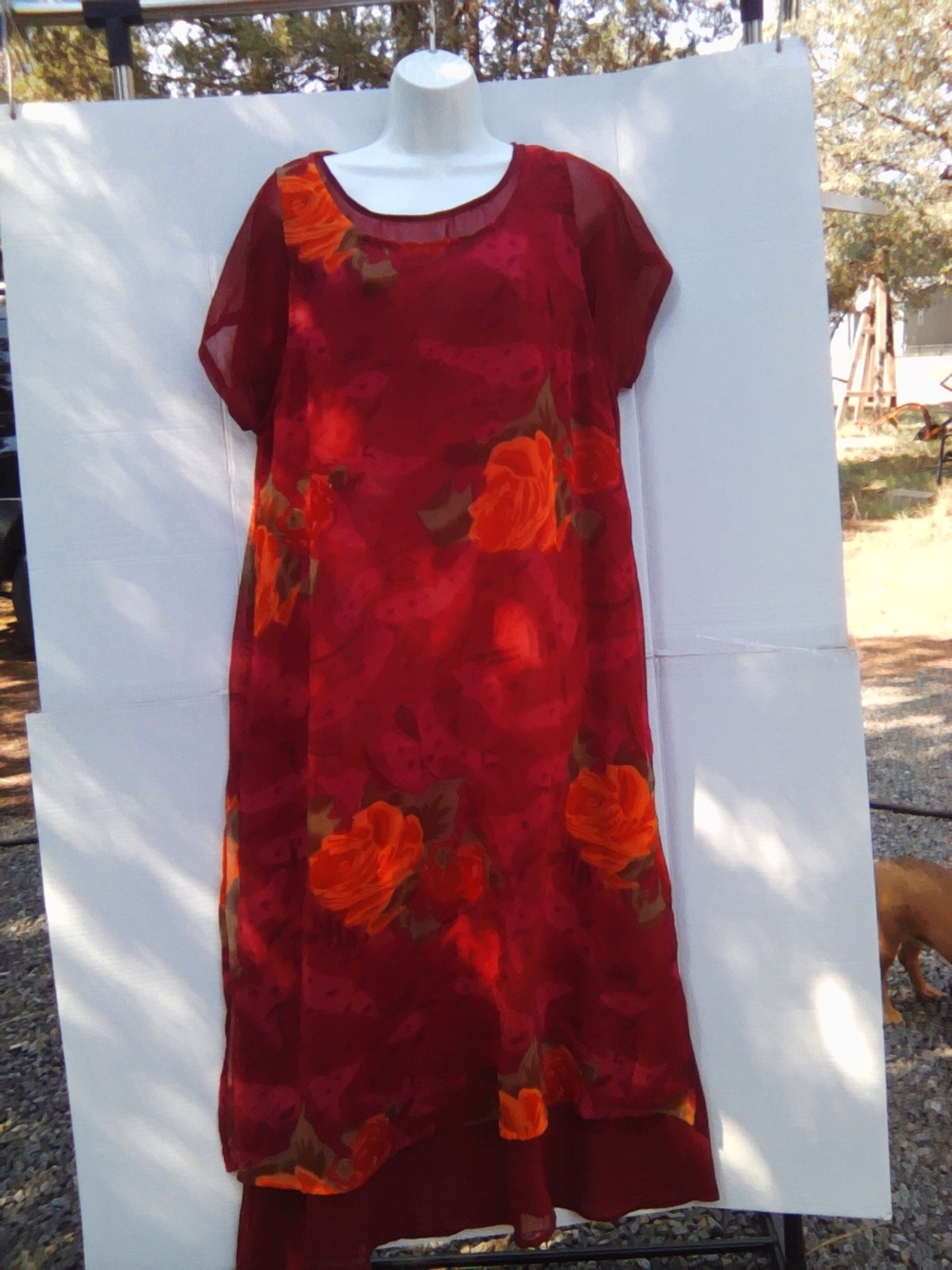 Ladies Burgundy Floral Chiffon Overlay Dress